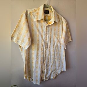 Vintage 70s Sears The Comfort Shirt | Perma-Prest Mustard Yellow Geometric Strip